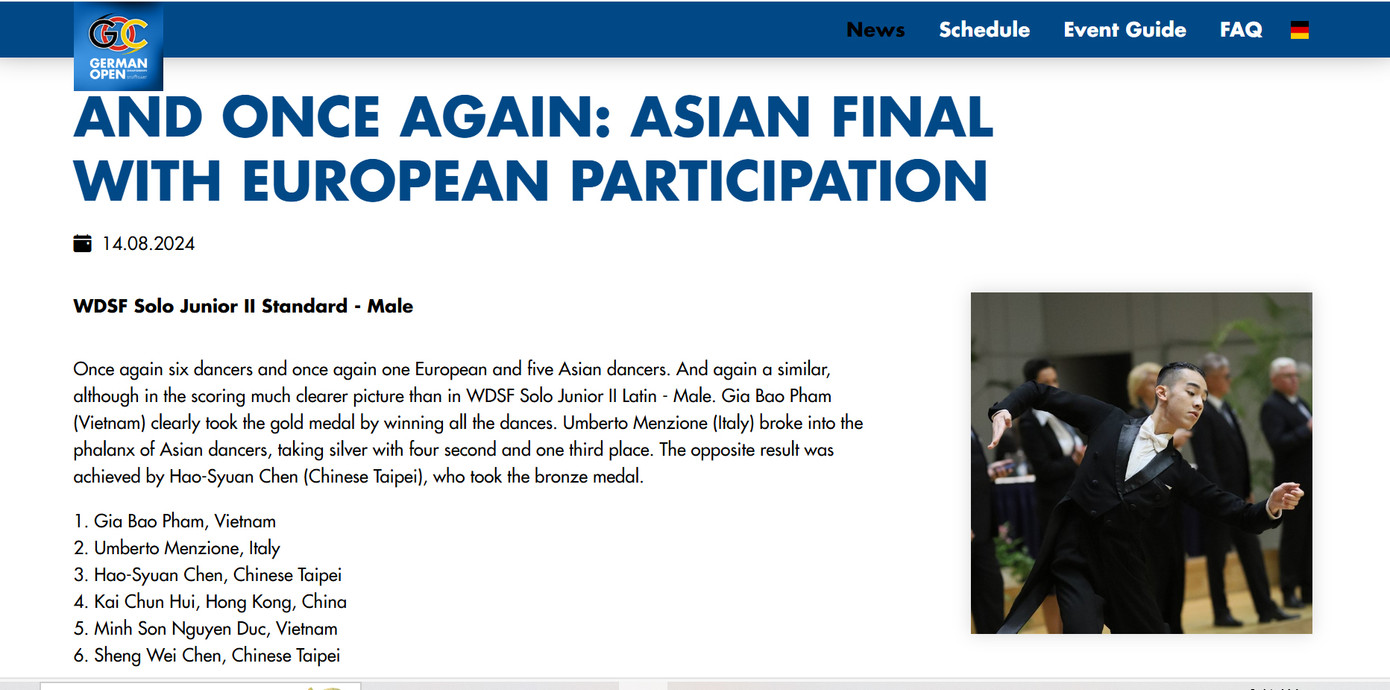 Hình ảnh thi đấu của Phạm Gia Bảo trên trang web của giải GOC.