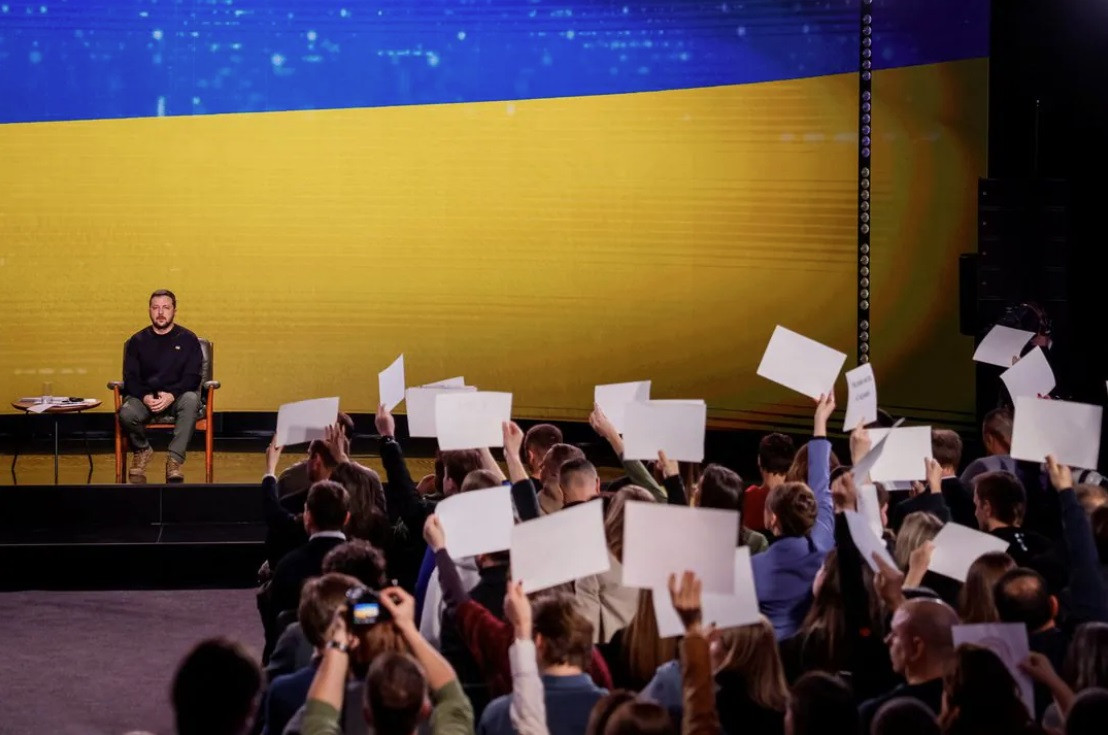 Tổng thống Ukraine Volodymir Zelensky trong cuộc họp báo cuối năm, ngày 19/12. (Ảnh: Reuters) Tổng thống Ukraine Volodymir Zelensky trong cuộc họp báo cuối năm, ngày 19/12. (Ảnh: Reuters)