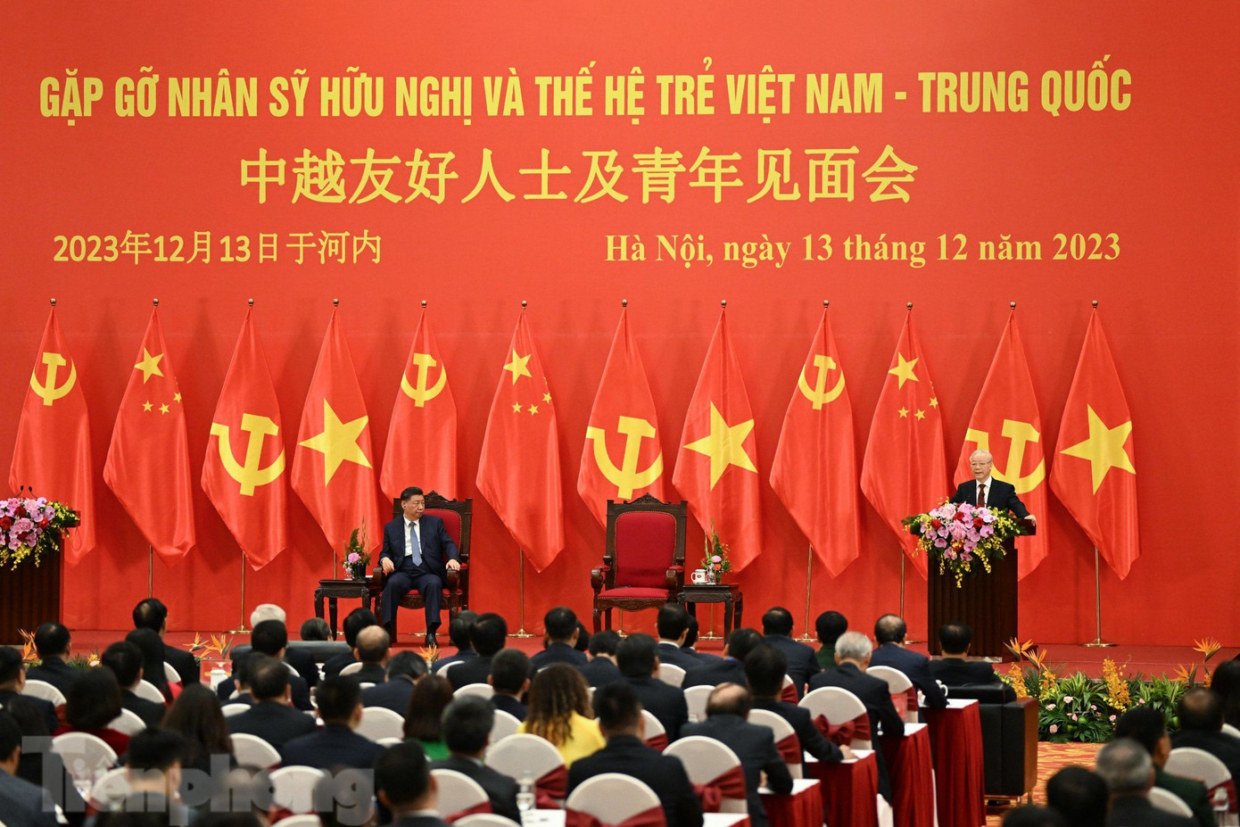 Đông đảo nhân sỹ, thanh niên Việt Nam - Trung Quốc lắng nghe Tổng Bí thư Nguyễn Phú Trọng phát biểu. (Ảnh: Trọng Tài)