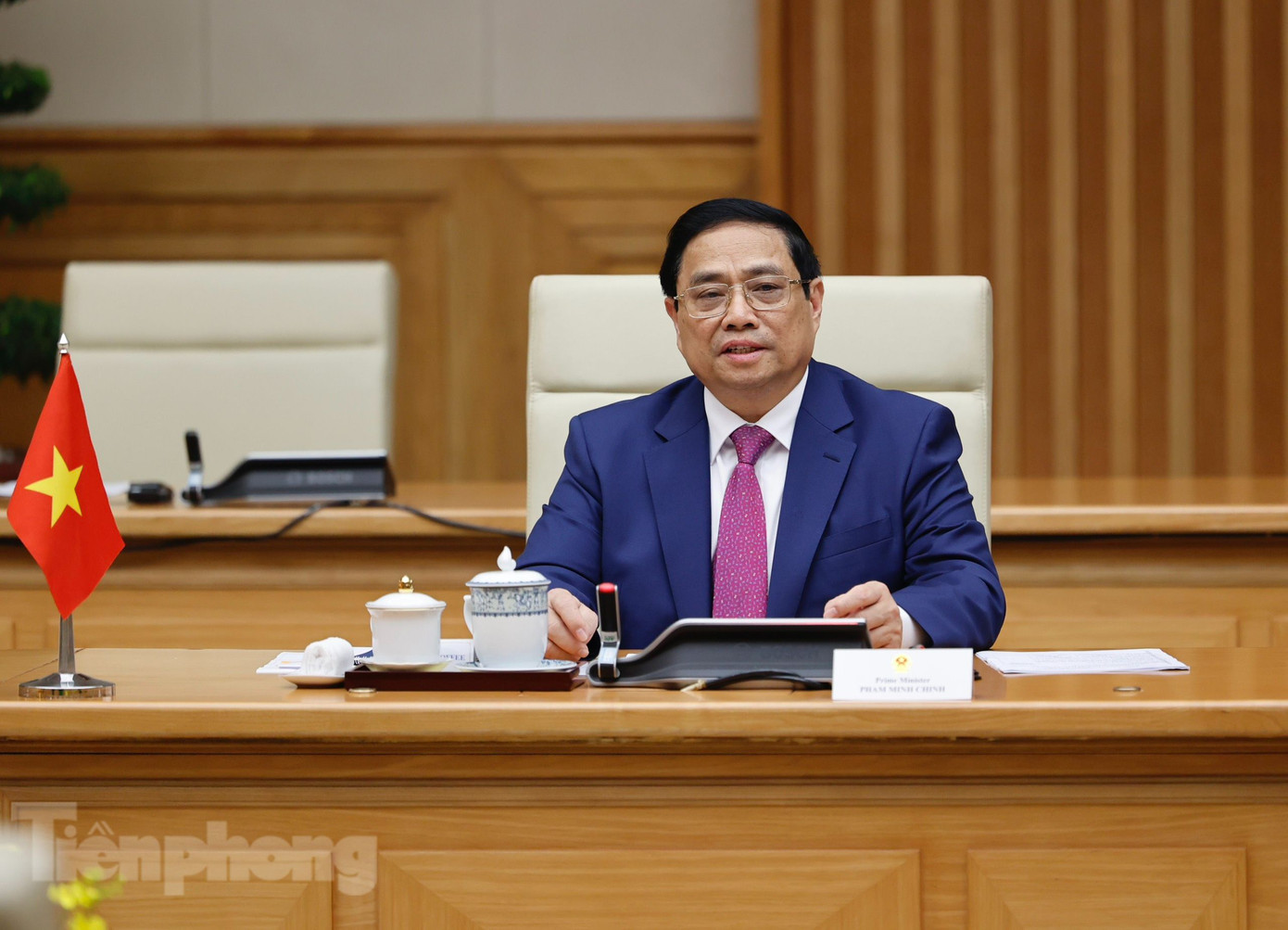 Thủ tướng Phạm Minh Chính trong cuộc hội đàm. (Ảnh: Như Ý)