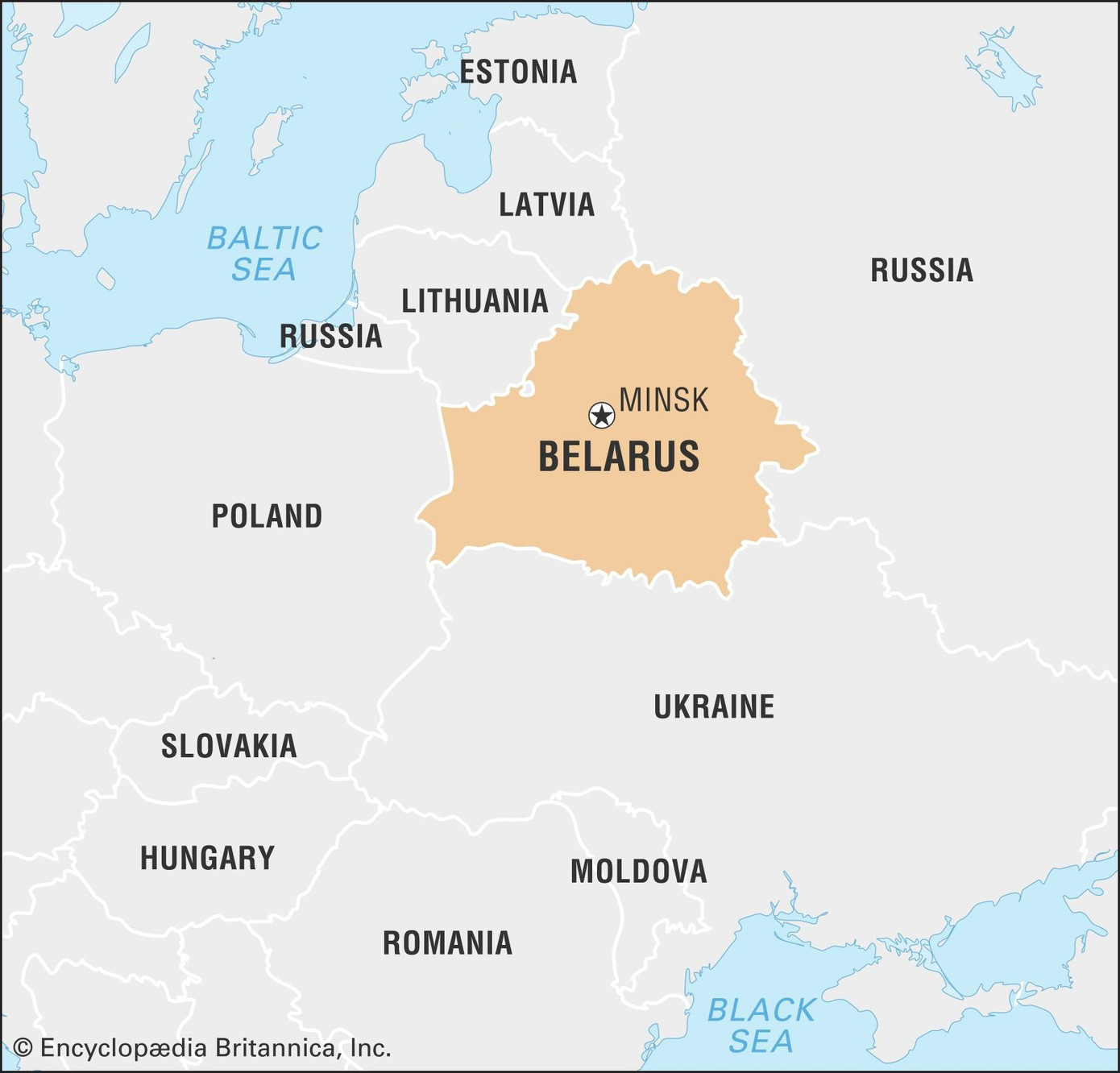 Vị trí Belarus. Bản đồ: Britannica