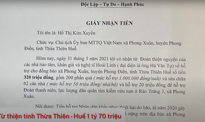 Hình ảnh một số bằng khen và chứng từ NS Hoài Linh cung cấp.