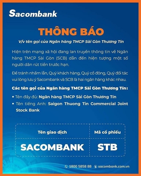 Thông báo của Sacombank Thông báo của Sacombank