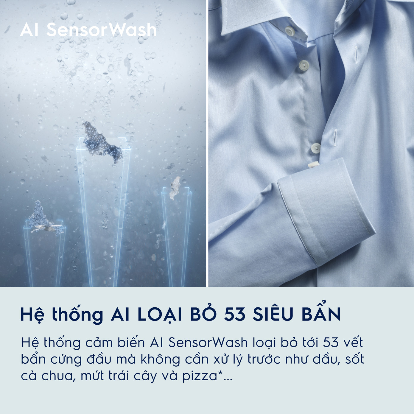 AI SensorWash có khả năng nhận diện nhiều chất liệu vải khác nhau để tối ưu chu trình giặt AI SensorWash có khả năng nhận diện nhiều chất liệu vải khác nhau để tối ưu chu trình giặt