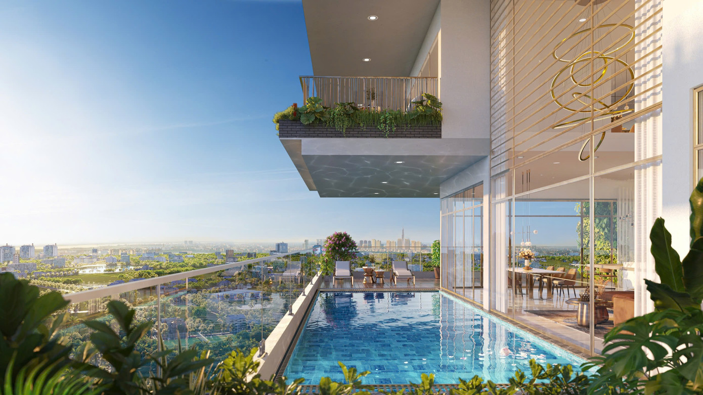 Hồ bơi riêng biệt với tầm nhìn trên cao là đặc quyền dành riêng cho gia chủ penthouse