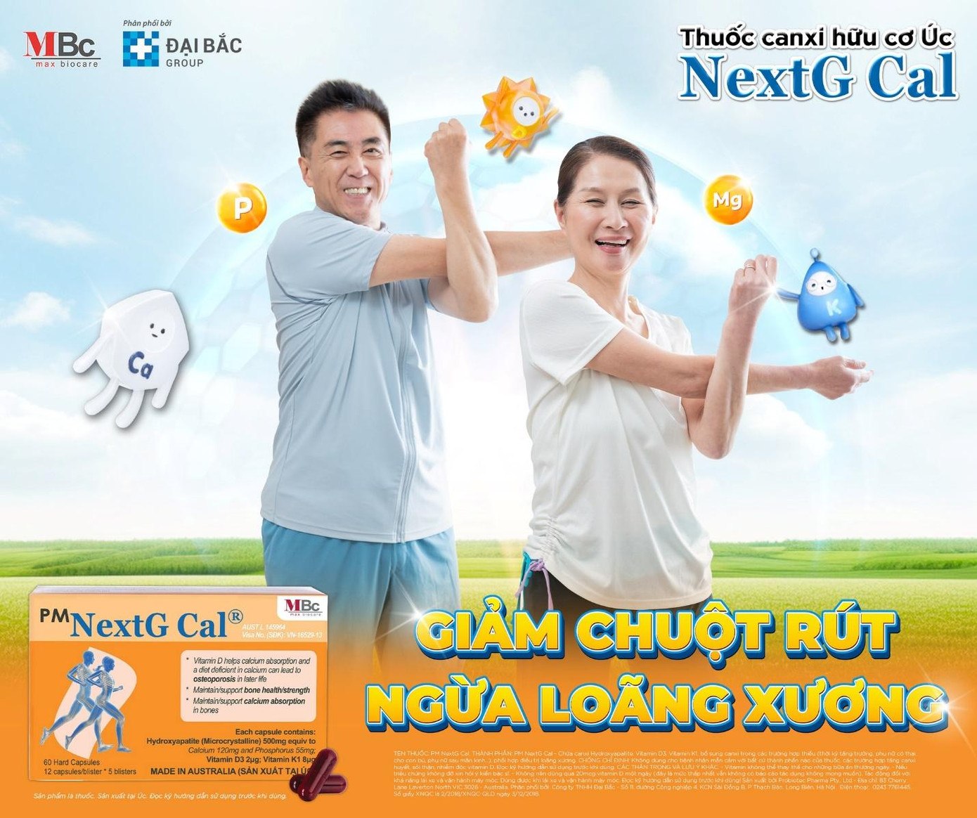 Thuốc canxi hữu cơ Úc NextG Cal giúp giảm chuột rút và ngừa loãng xương hiệu quả.