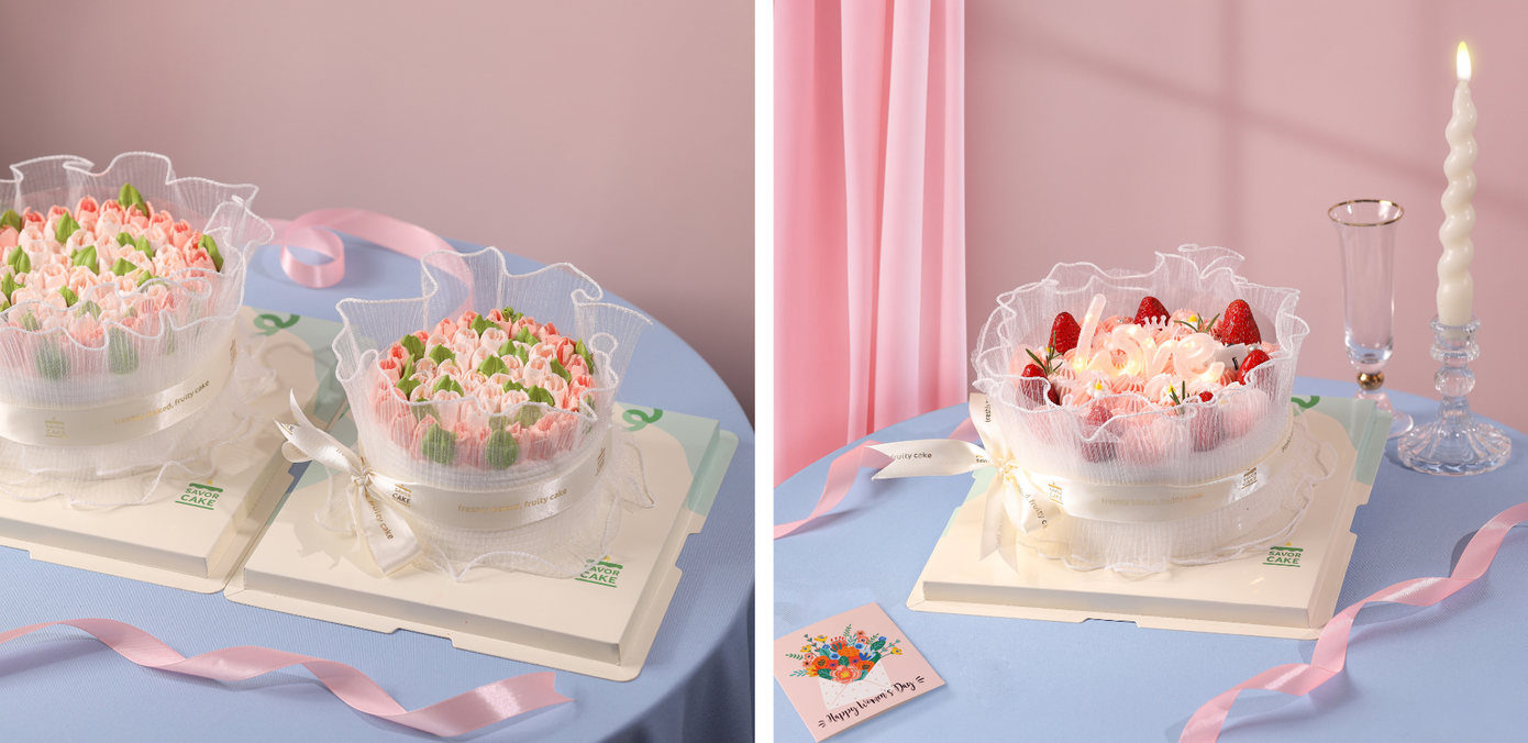 Bánh hoa vải voan với lựa chọn tulip và dâu tây cùng đèn nháy và các phương án sáng tạo, dành cho những tình huống cần sự bất ngờ, thú vị và đột phá