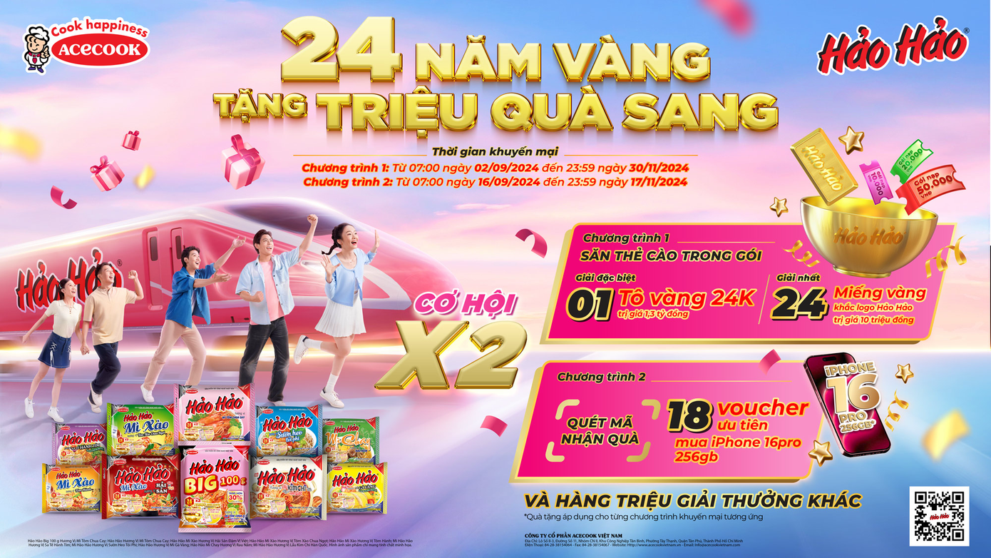 X2 cơ hội trúng thưởng với chương trình "24 năm vàng - Tặng triệu quà sang" từ Hảo Hảo