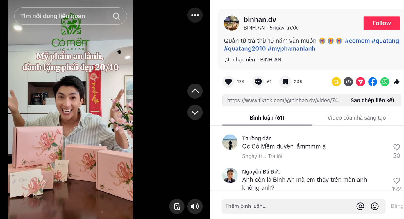Video tặng quà cho vợ của nam diễn viên được đăng tải trên tiktok Video tặng quà cho vợ của nam diễn viên được đăng tải trên tiktok
