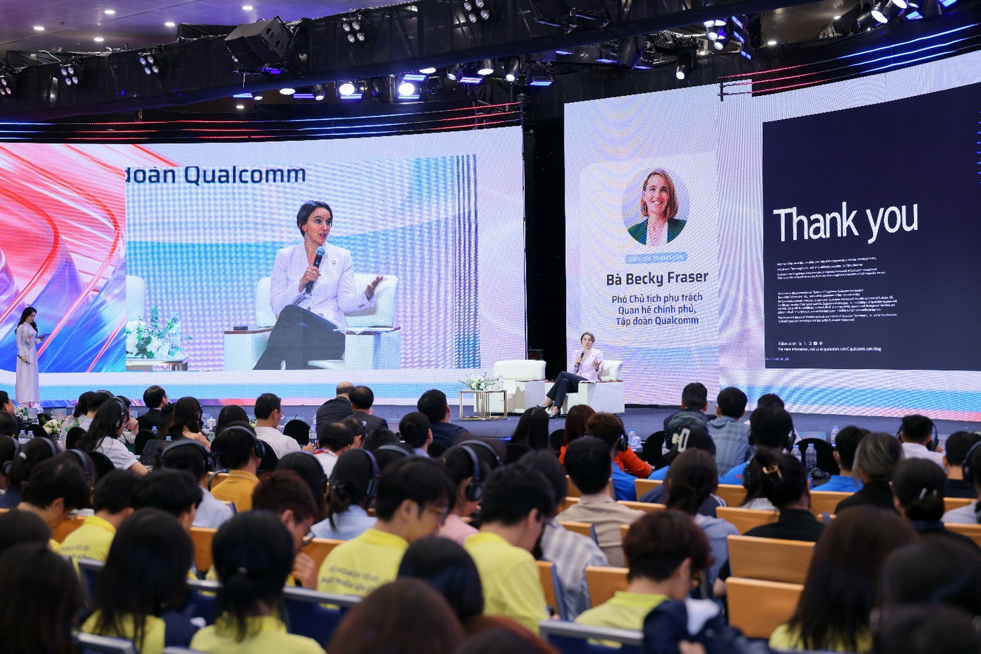 Bà Becky Fraser, Phó Chủ tịch phụ trách Quan hệ chính phủ của Qualcomm Inc phát biểu tại sự kiện. Ảnh: BTC