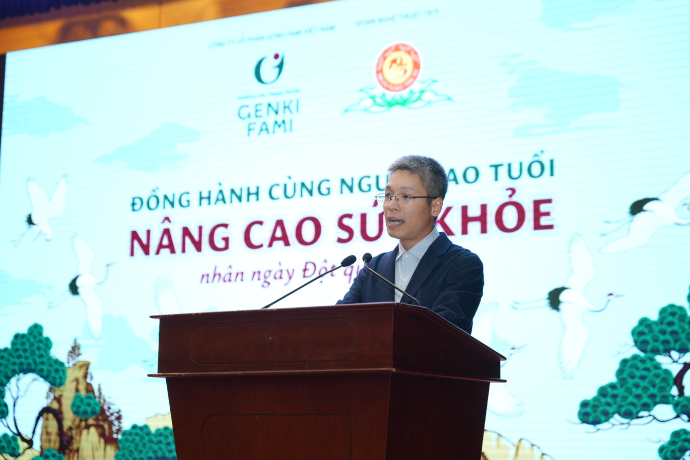 Đại diện Genki Fami Tiến sĩ Trần Hải Bằng phát biểu trong sự kiện "Đồng hành cùng người cao tuổi, nâng cao sức khỏe, nhân ngày đột quỵ thế giới” tại Hà Nội ngày 27/10/2024