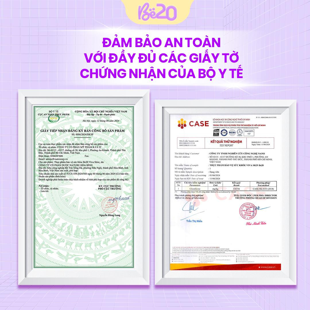 Thực phẩm bảo vệ sức khỏe Be20 đã được Bộ Y Tế chứng nhận an toàn Thực phẩm bảo vệ sức khỏe Be20 đã được Bộ Y Tế chứng nhận an toàn