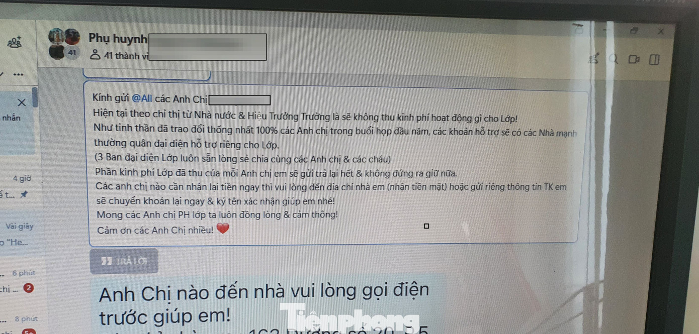 Một nhóm nội bộ thông báo việc hoàn trả tiền quỹ phụ huynh đầu năm chiều 11/10 Một nhóm nội bộ thông báo việc hoàn trả tiền quỹ phụ huynh đầu năm chiều 11/10