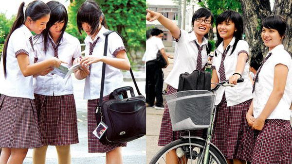 Kiểu đồng phục ca rô váy xếp của teen Hoàng Hoa Thám (TP.HCM) cũng rất được yêu thích