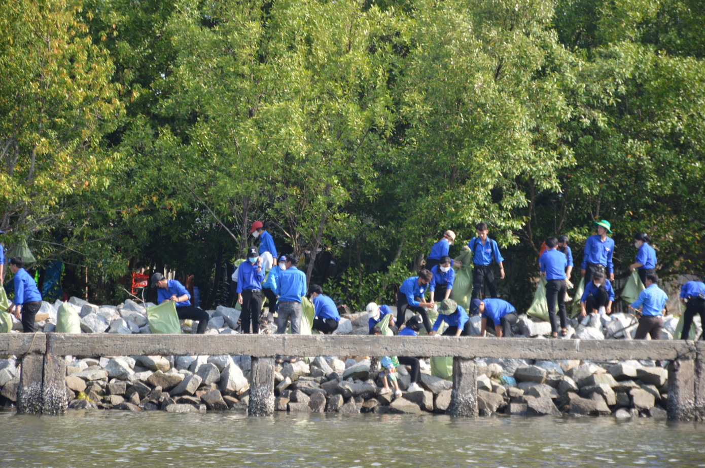 Bên cạnh hoạt động trồng cây, các đoàn viên thanh niên Cà Mau cũng ra quân hưởng ứng chương trình “Hãy làm sạch biển”.