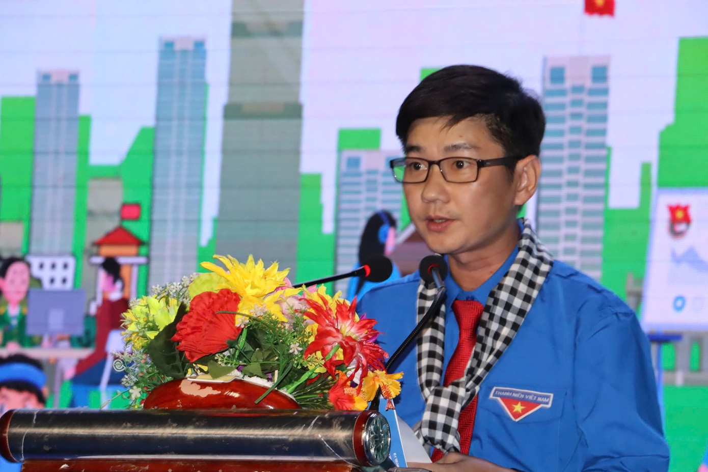 Bí thư Tỉnh Đoàn Cà Mau - anh Nguyễn Hoàng Đạo phát biểu tại lễ kỷ niệm.