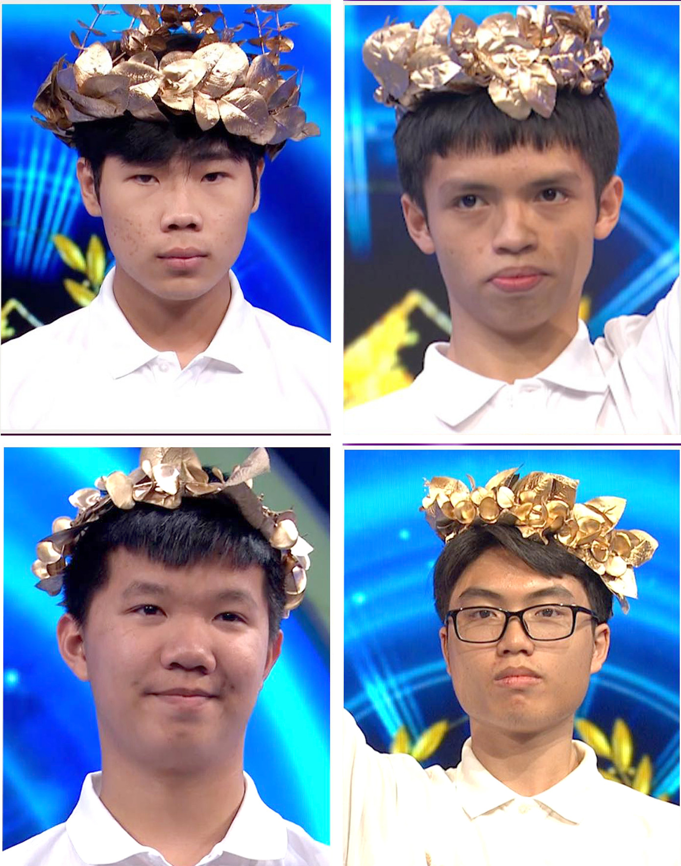 Bốn thí sinh Chung kết Olympia 23: Nguyễn Việt Thành, Nguyễn Minh Triết, Lê Xuân Mạnh, Nguyễn Trọng Thành (thứ tự từ trái sang phải, từ trên xuống dưới). Bốn thí sinh Chung kết Olympia 23: Nguyễn Việt Thành, Nguyễn Minh Triết, Lê Xuân Mạnh, Nguyễn Trọng Thành (thứ tự từ trái sang phải, từ trên xuống dưới).