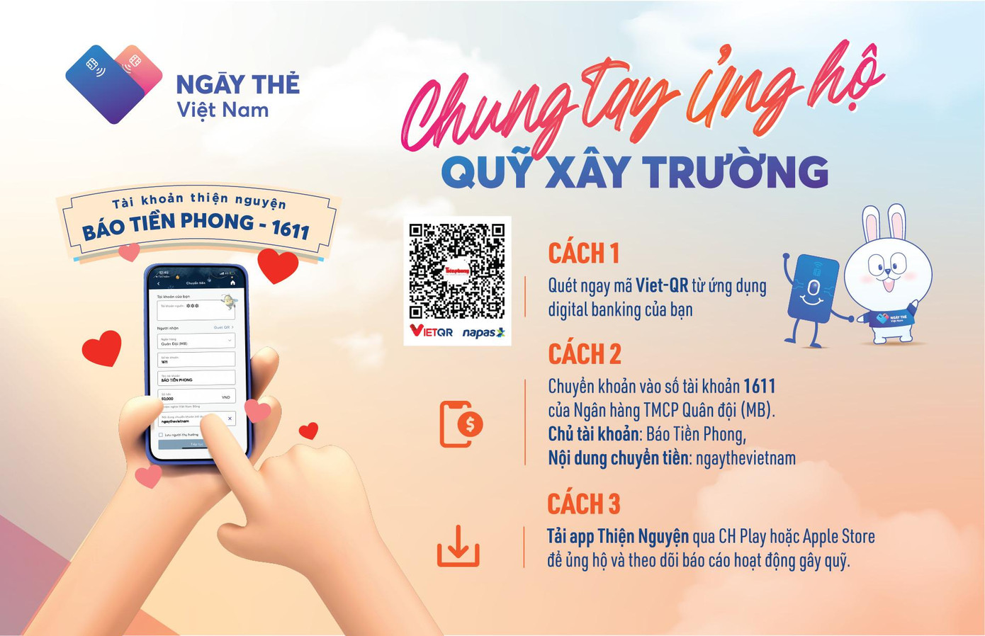 3 cách chuyển tiền ủng hộ báo Tiền Phong xây trường cho trẻ em.