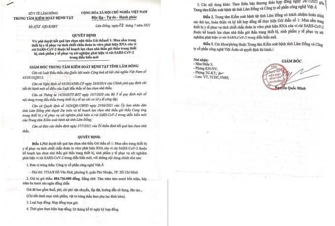 Quyết định 457 lựa chọn Việt Á trúng thầu gói trị giá gần 885 triệu đồng của CDC Lâm Đồng Quyết định 457 lựa chọn Việt Á trúng thầu gói trị giá gần 885 triệu đồng của CDC Lâm Đồng