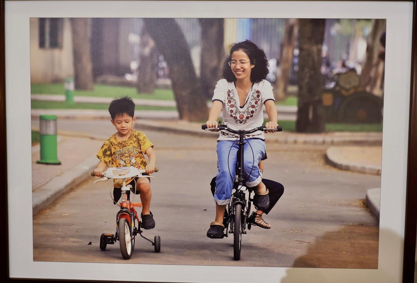 Bức ảnh Thiện Nhân đã biết đi xe đạp. Trong ảnh, chị Mai Anh (phải) đang hướng dẫn con nuôi của mình là bé Thiện Nhân đi xe đạp. Thiện Nhân là bé trai không may bị bỏ rơi từ nhỏ. Trong quá trình bị bỏ rơi, em đã bị mất một chân và bộ phận sinh dục do thú hoang tấn công.