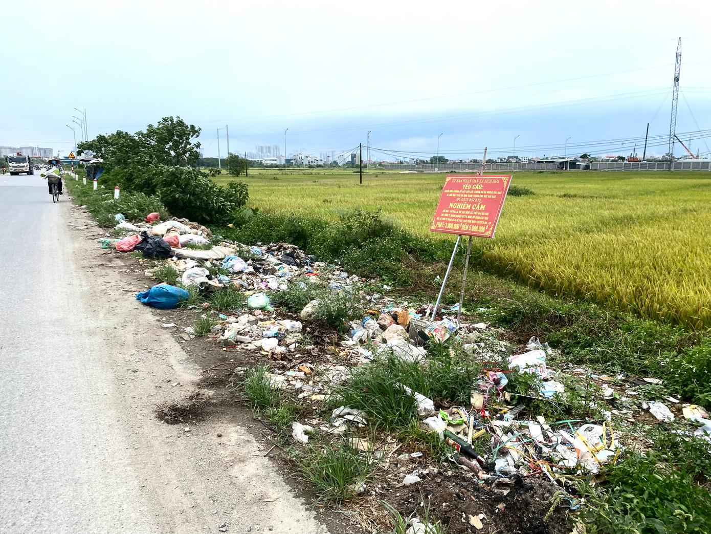 Tại những bãi rác này, các tấm biển nghiêm cấm vứt rác, đốt rác kèm mức phạt từ 3-5 triệu đồng của UBND xã Bích Hoà dường như trở nên vô nghĩa.
