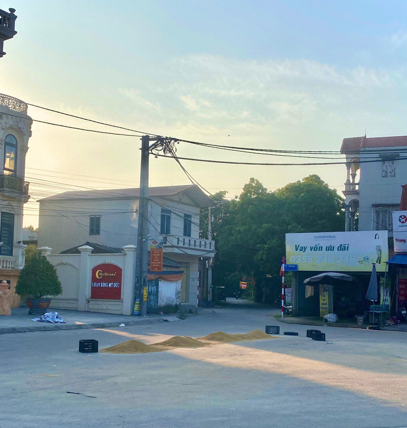 Vô tư chiếm dụng luôn ngã ba đường để làm chỗ phơi thóc (ghi nhận tại xã Phùng Xá, huyện Mỹ Đức, Hà Nội).