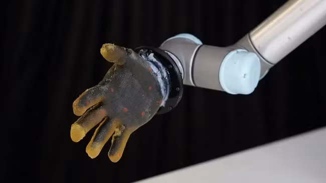 Các nhà khoa học đã phát triển một loại 'lớp da' robot có độ nhạy cao, bền và giá thành thấp, có thể được gắn vào bàn tay robot như một chiếc găng tay để nó có thể cảm nhận giống như con người. (Ảnh: Đại học Cambridge) Các nhà khoa học đã phát triển một loại 'lớp da' robot có độ nhạy cao, bền và giá thành thấp, có thể được gắn vào bàn tay robot như một chiếc găng tay để nó có thể cảm nhận giống như con người. (Ảnh: Đại học Cambridge)