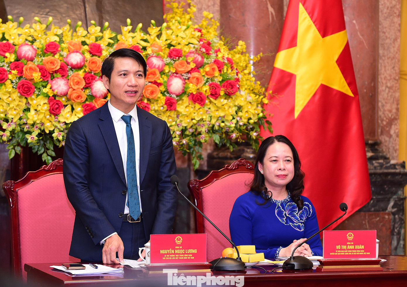 Bí thư thường trực T.Ư Đoàn, Chủ tịch T.Ư Hội LHTN Việt Nam Nguyễn Ngọc Lương phát biểu tại chương trình. Ảnh: Xuân Tùng