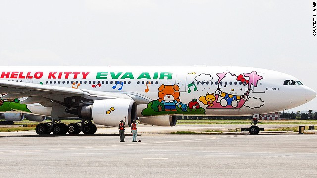 Hình ảnh mèo Hello Kitty trên chiếc máy bay Boeing của hàng hàng không EVA Air 