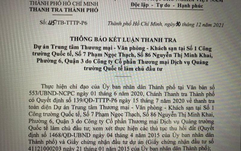 Kết luận của Thanh tra TPHCM chỉ ra nhiều sai phạm trong quá trình triển khai dự án Kết luận của Thanh tra TPHCM chỉ ra nhiều sai phạm trong quá trình triển khai dự án