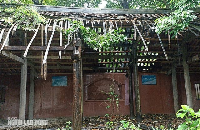 Mái ngói đổ sập khiến mưa nắng làm nhiều cấu kiện gỗ bên trong ngôi nhà bị mối mọt, hư hỏng.