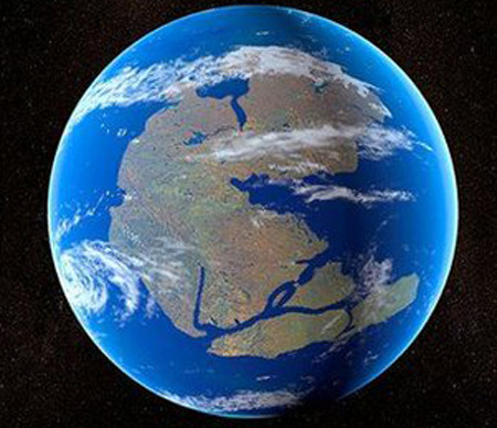 Hình minh họa các lục địa hội tụ thành một siêu lục địa cách đây 300 triệu năm