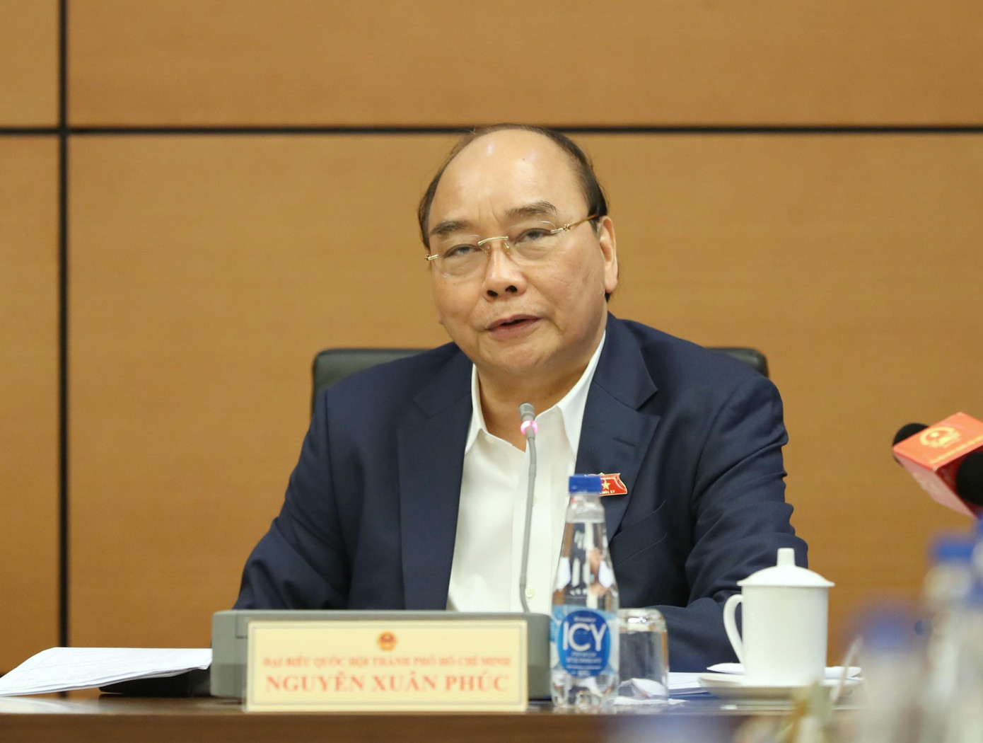 Chủ tịch nước Nguyễn Xuân Phúc phát biểu tại phiên thảo luận ở tổ. Ảnh: Như Ý