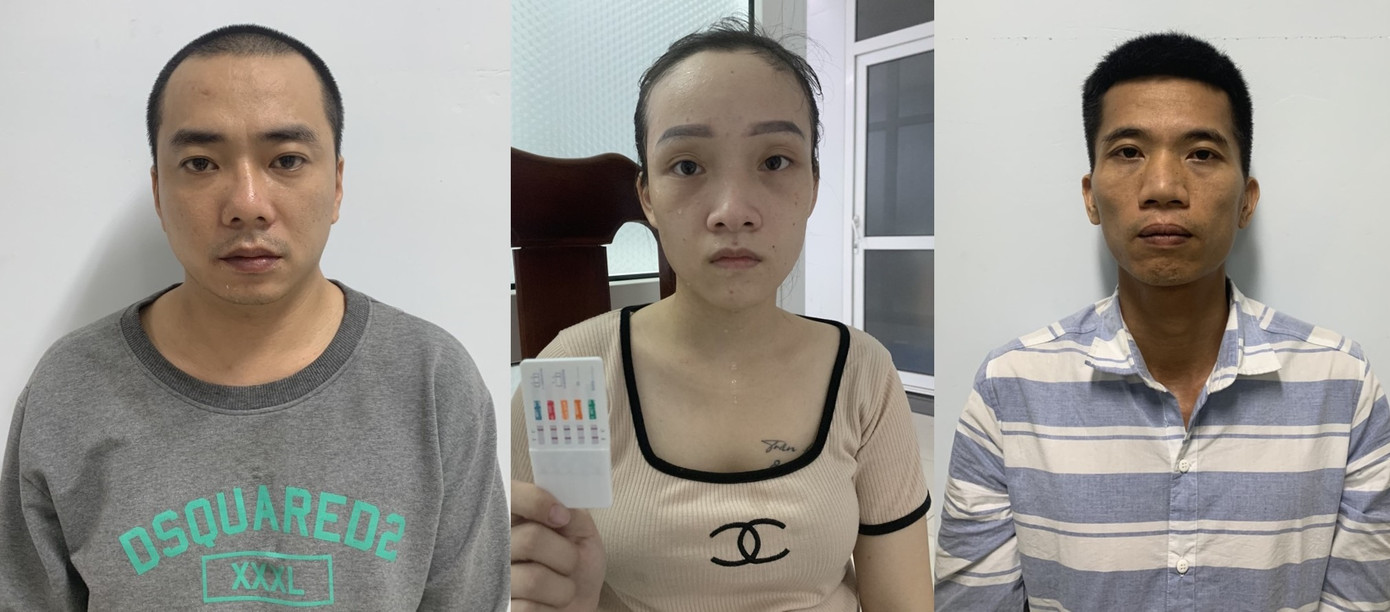 Ba đối tượng Nguyễn Đức Lợi, Nguyễn Thị Phương Linh và Đoàn Duy Phú (từ trái qua) tại cơ quan Công an. Ba đối tượng Nguyễn Đức Lợi, Nguyễn Thị Phương Linh và Đoàn Duy Phú (từ trái qua) tại cơ quan Công an.