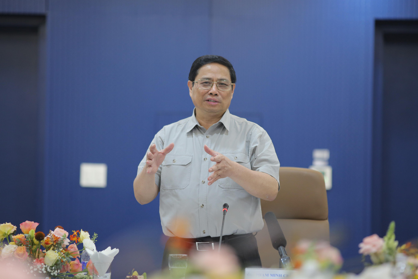 Sau khi thăm quan, Thủ tướng Chính phủ Phạm Minh Chính đã có cuộc làm việc với lãnh đạo tập đoàn FPT.