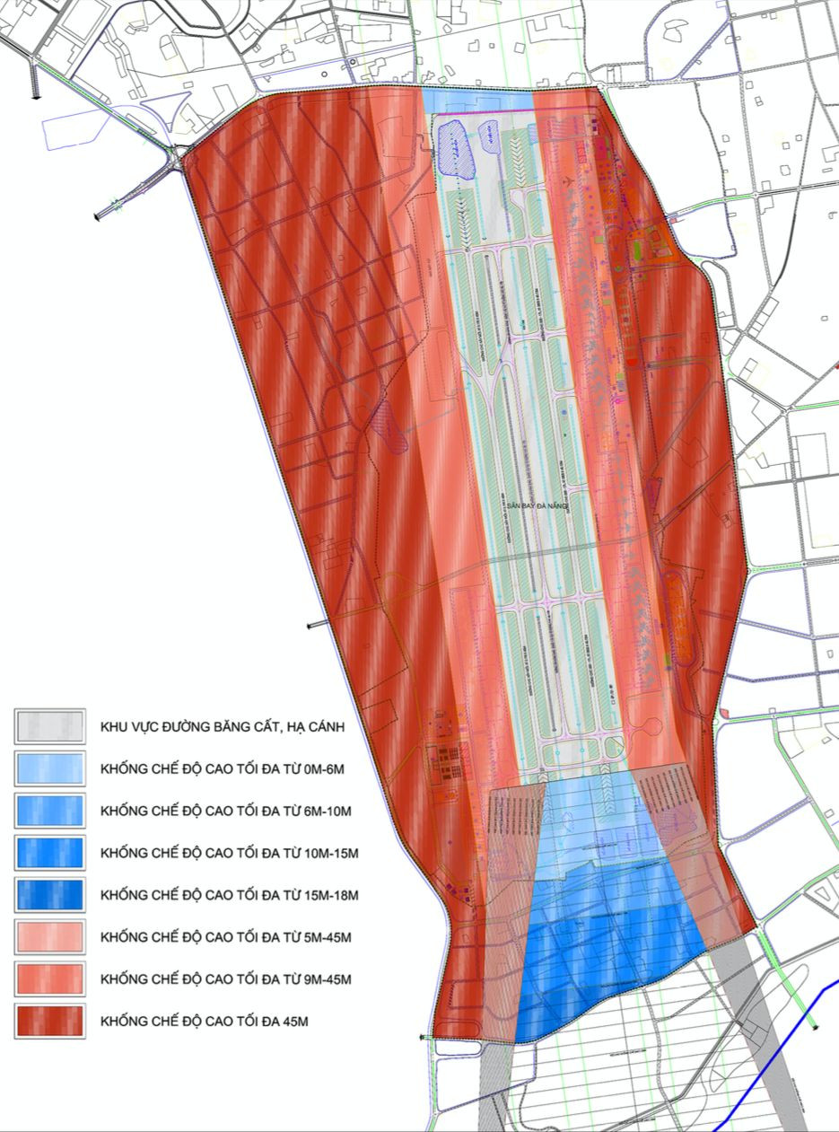 Sơ đồ giới hạn tầng cao xây dựng ở khu phân khu sân bay.