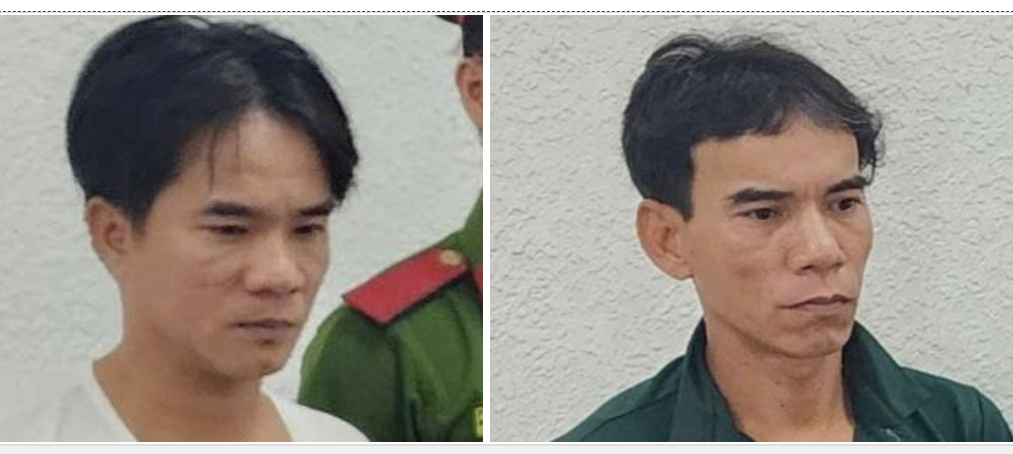 Hai đối tượng Võ Văn Sang và Trần Minh Tú tại cơ quan công an.