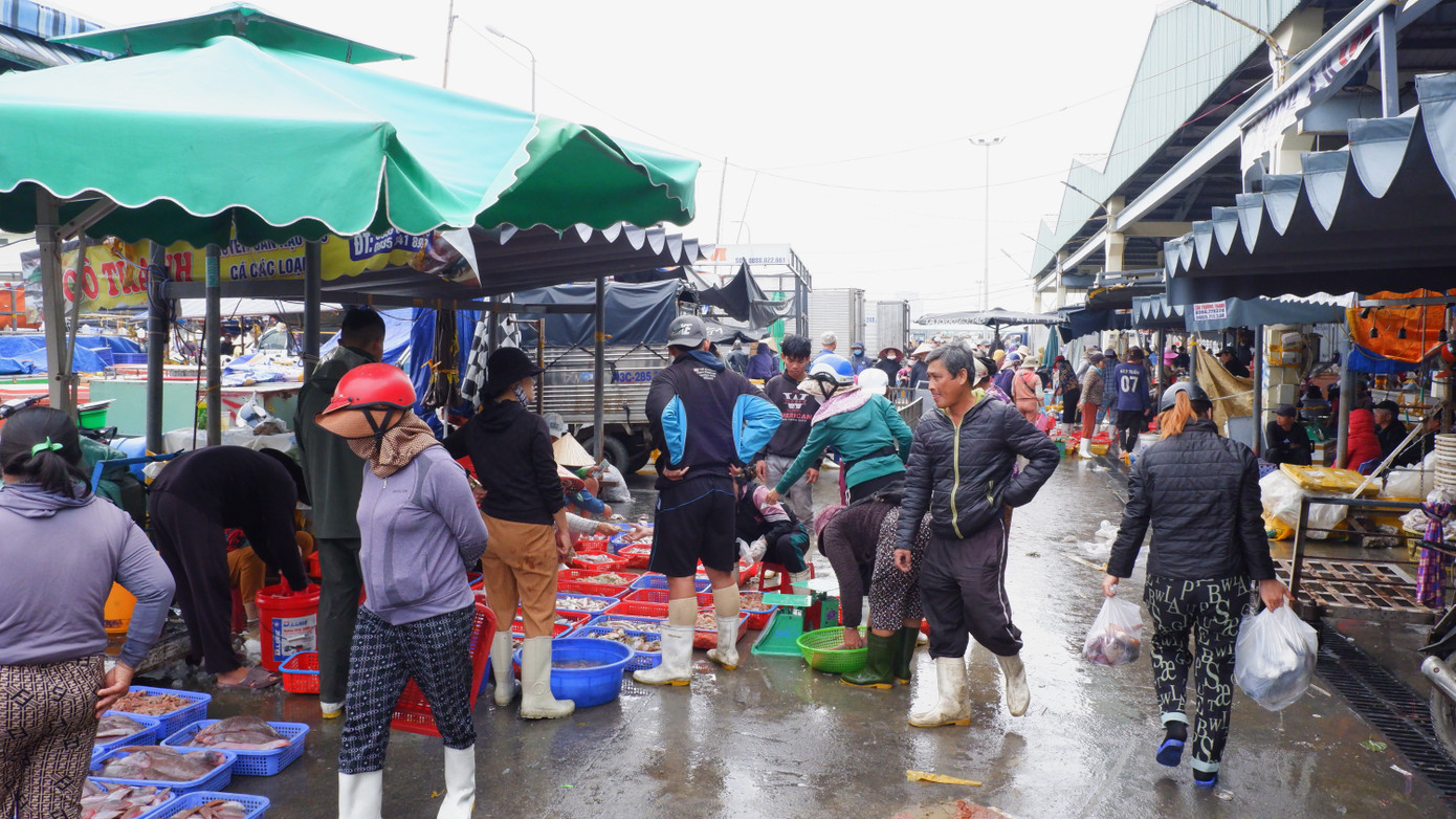 Bên trong cảng cá là cảnh mua bán tập nập, nhộn nhịp. Nhiều chủ tàu chia sẻ, năm nay, sản lượng hải sản đánh bắt tương đối ổn định, thời tiết thuận lợi nên thu nhập cũng tăng so với mọi năm.