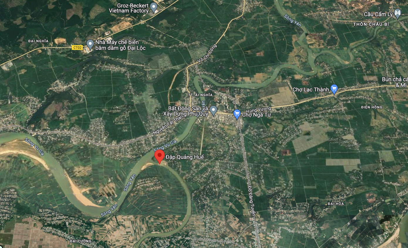 Vị trí đập tạm Quảng Huế sẽ được đắp. (Ảnh chụp màn hình google map) Vị trí đập tạm Quảng Huế sẽ được đắp. (Ảnh chụp màn hình google map)