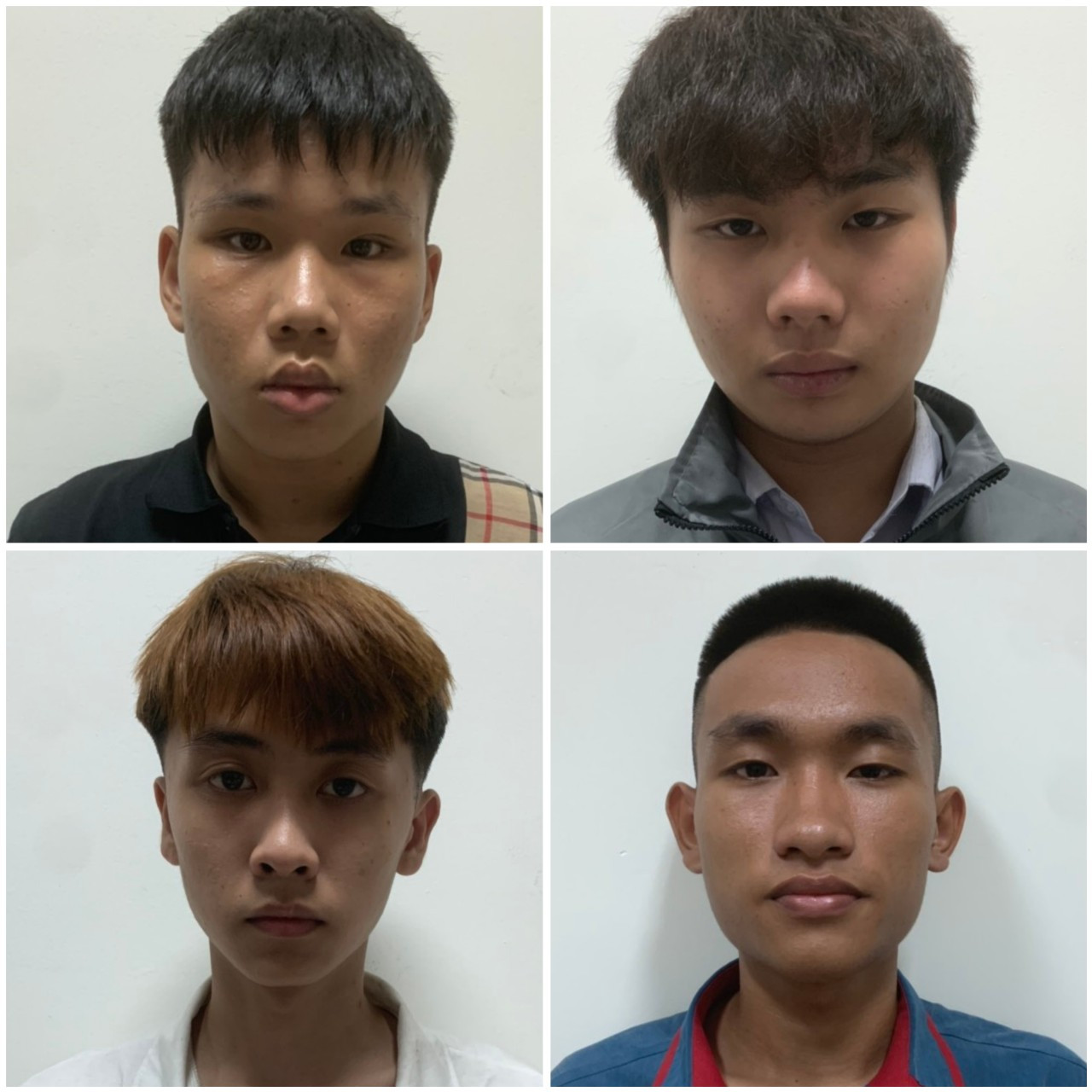 Các đối tượng Nguyễn Đình Cường, Phạm Hoàng Vũ, Phạm Đình Kiên, Lê Nguyễn Nhật Huy tại cơ quan công an.