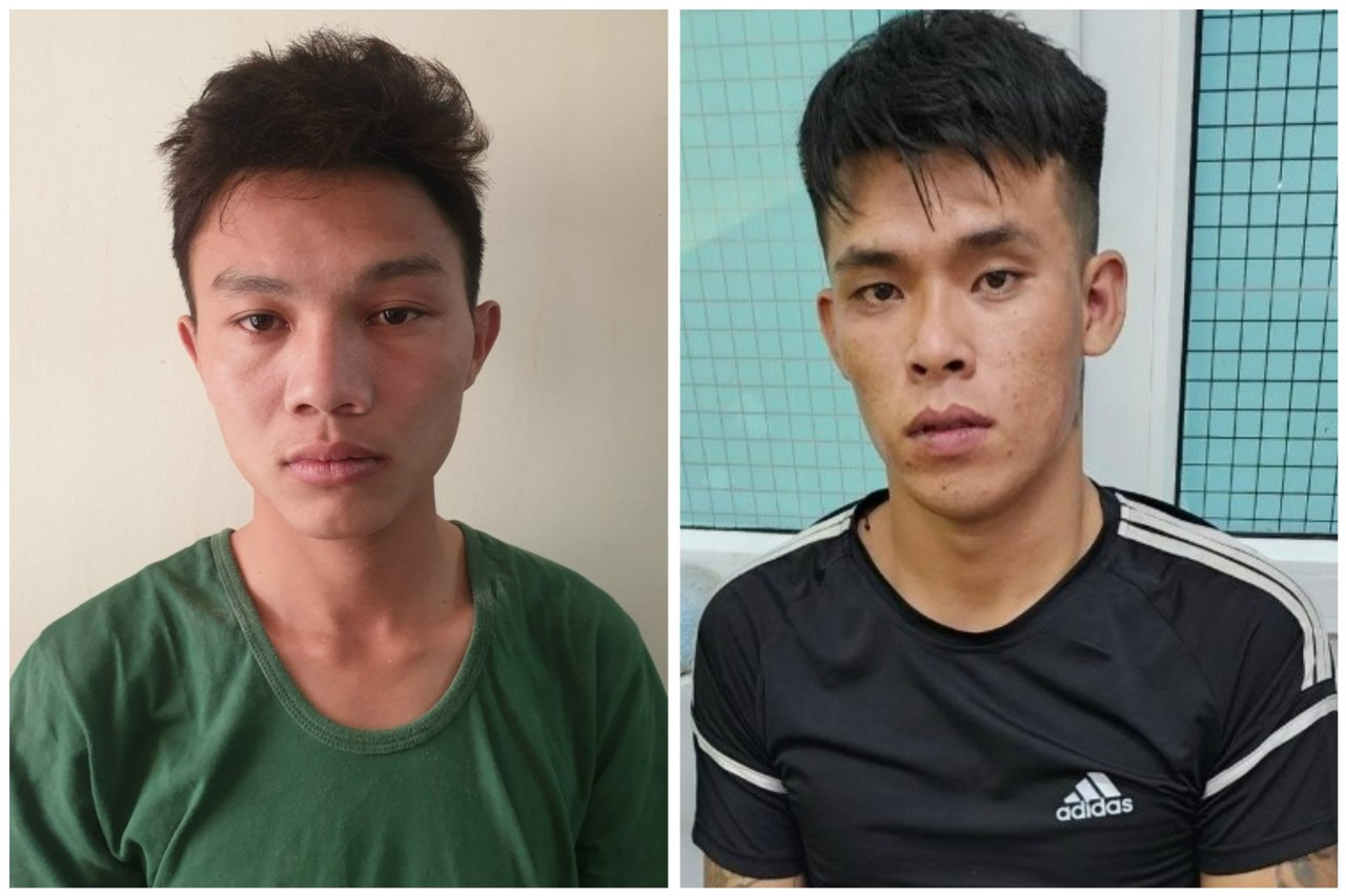 Đối tượng Nguyễn Văn Tú (phải) và Phan Văn Ngọc tại cơ quan công an.