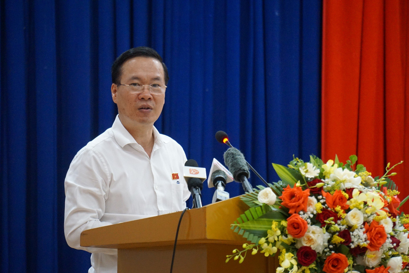 Chủ tịch nước Võ Văn Thưởng phát biểu tại buổi tiếp xúc cử tri huyện Hòa Vang.