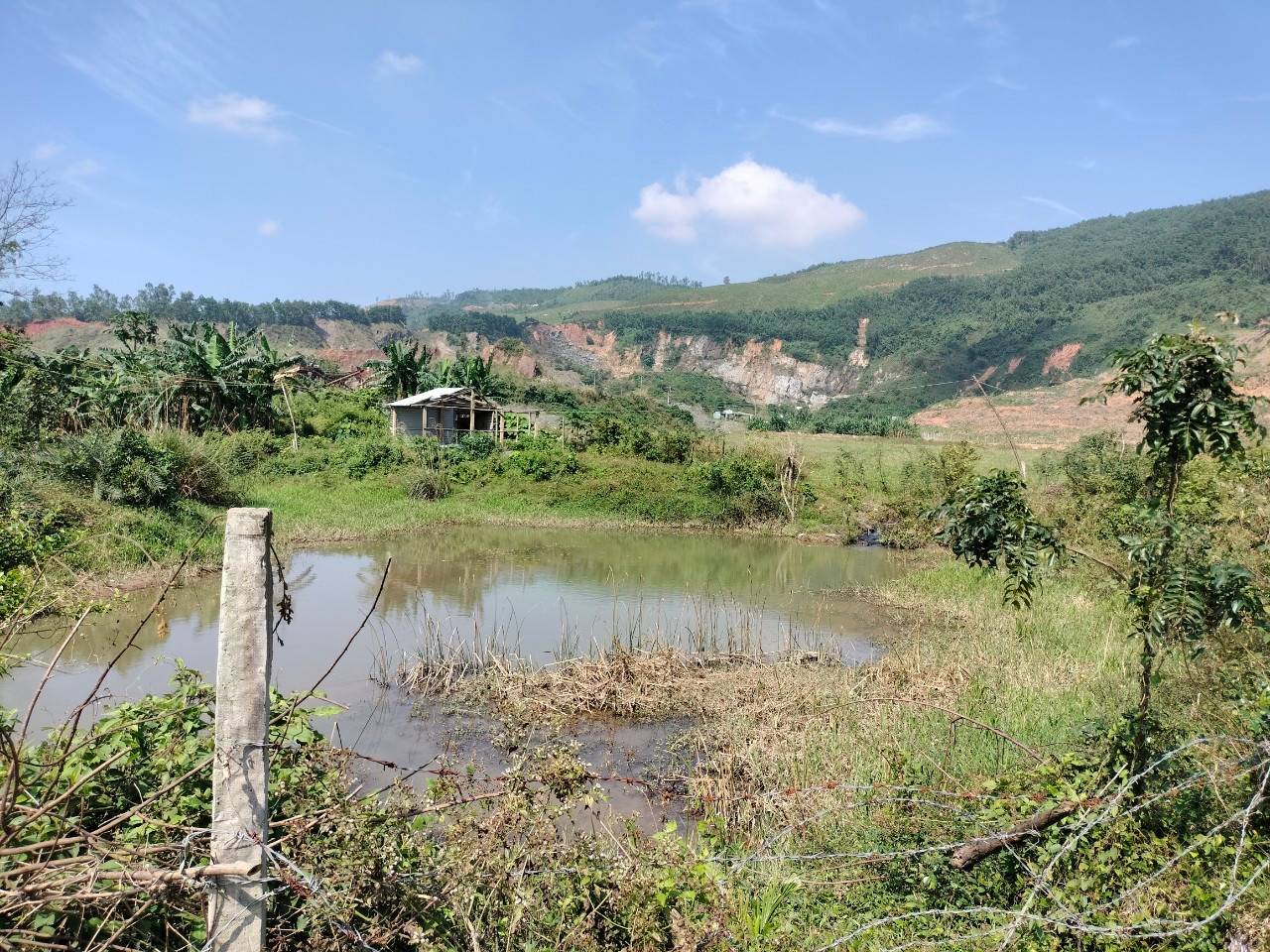 Đất đai, ruộng vườn của người dân bỏ hoang vì khai thác đá từ trên cao nước mưa tràn xuống kèm bùn, đá làm đất hoang hóa không thể sản xuất.