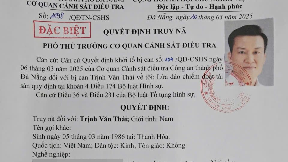 Quyết định truy nã đối với Trịnh Văn Thái