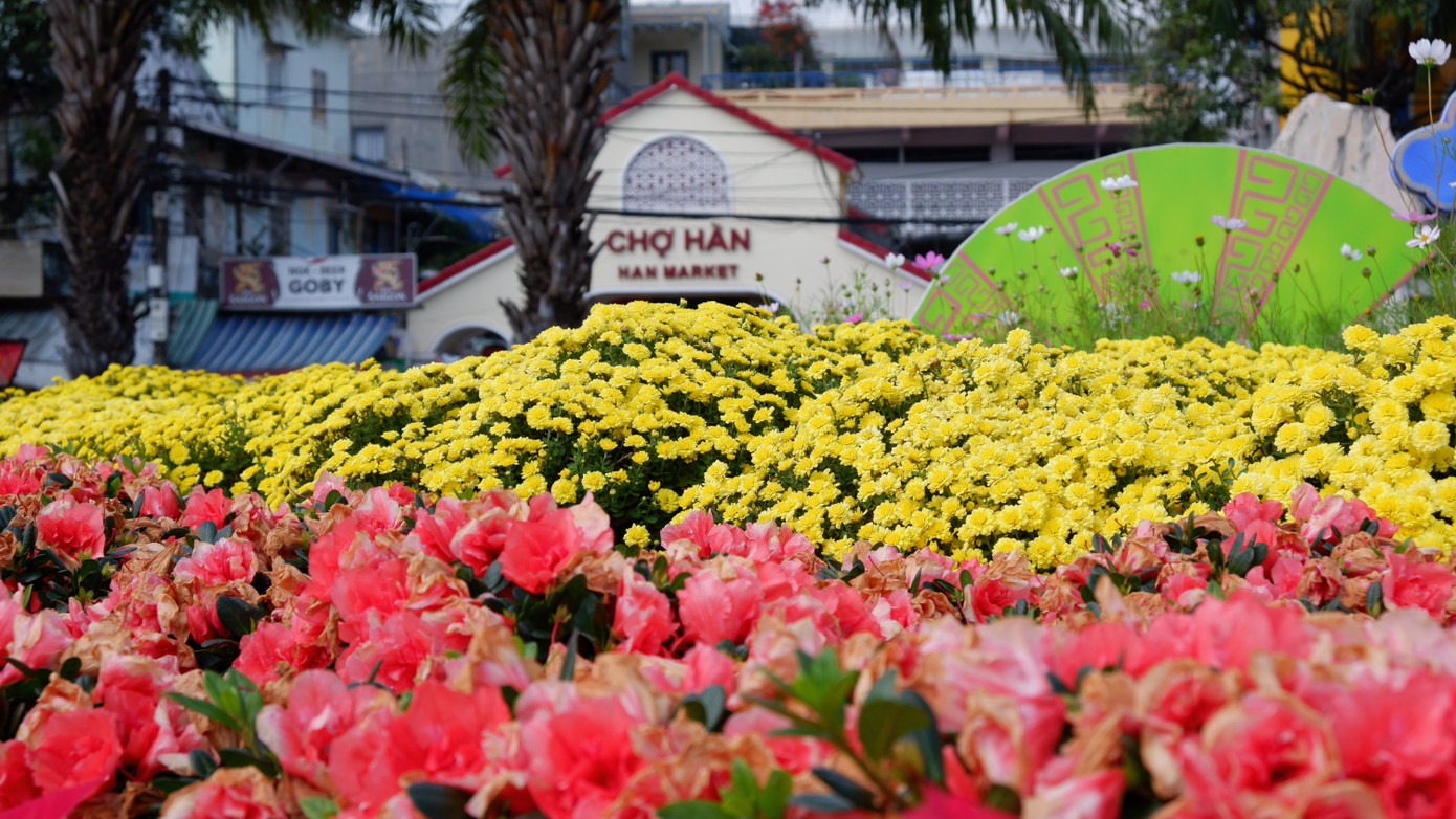 Công viên dọc bờ sông Hàn khu vực trước chợ Hàn được trang trí bằng các giỏ hoa lớn là 1 trong 8 vị trí trên đường hoa Đà Nẵng sẽ được giữ lại.