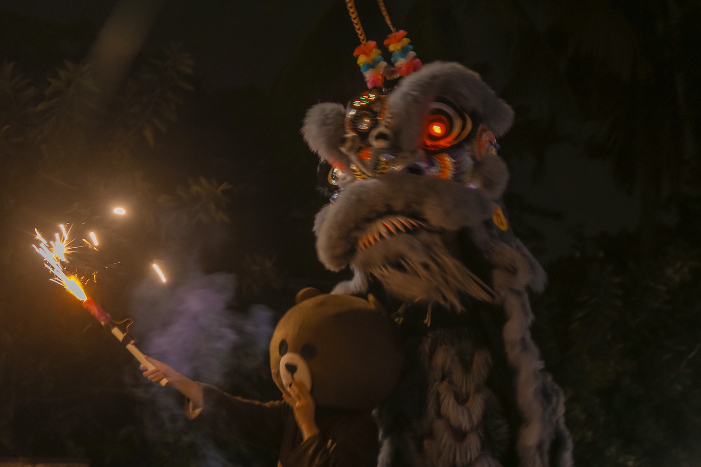 Một tiết mục múa lân trên đường phố Hội An.