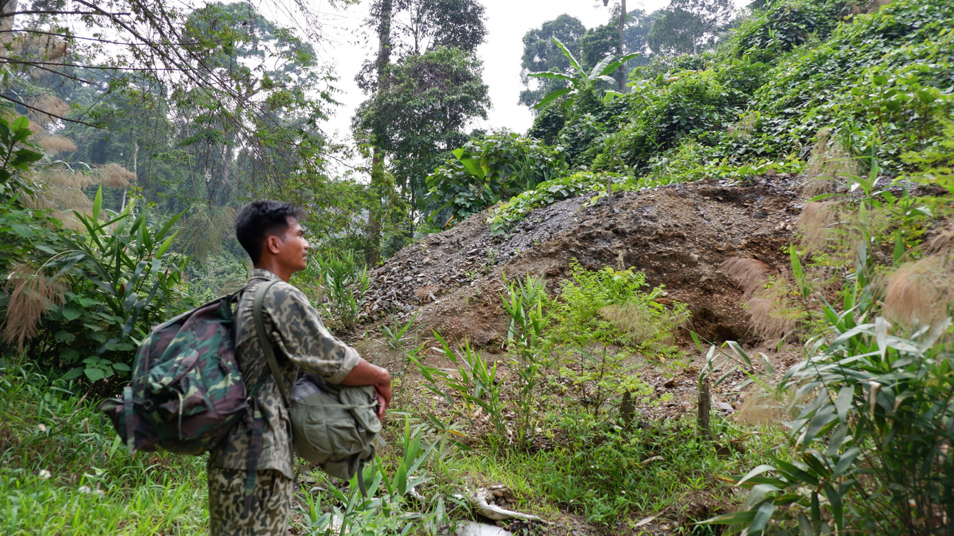 Một miệng hầm vàng cũ tại bãi vàng khe Tà Vạt cũ sau khi bị đánh sập hồi tháng 6/2021. Hơn 6 tấn thuốc nổ đã được lực lượng chức năng huy động người để gánh, cõng vào đây. Một miệng hầm vàng cũ tại bãi vàng khe Tà Vạt cũ sau khi bị đánh sập hồi tháng 6/2021. Hơn 6 tấn thuốc nổ đã được lực lượng chức năng huy động người để gánh, cõng vào đây.