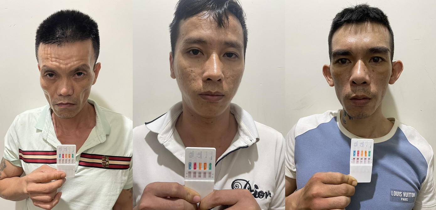 Các đối tượng Hoàng Đăng Quốc Việt, Phạm Phú Trường và Nguyễn Quốc Việt (từ trái qua) tại cơ quan Công an. Các đối tượng Hoàng Đăng Quốc Việt, Phạm Phú Trường và Nguyễn Quốc Việt (từ trái qua) tại cơ quan Công an.