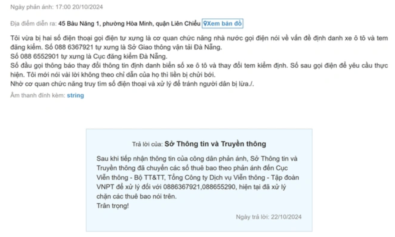 Phản ánh của người dân được cơ quan chức năng TP. Đà Nẵng phản hồi.