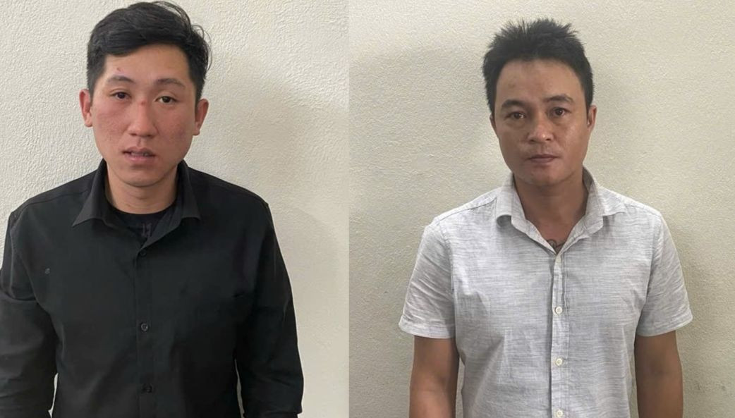 Huỳnh Vĩnh Hiệp (trái) và Trần Minh Tiến tại cơ quan Công an. Huỳnh Vĩnh Hiệp (trái) và Trần Minh Tiến tại cơ quan Công an.